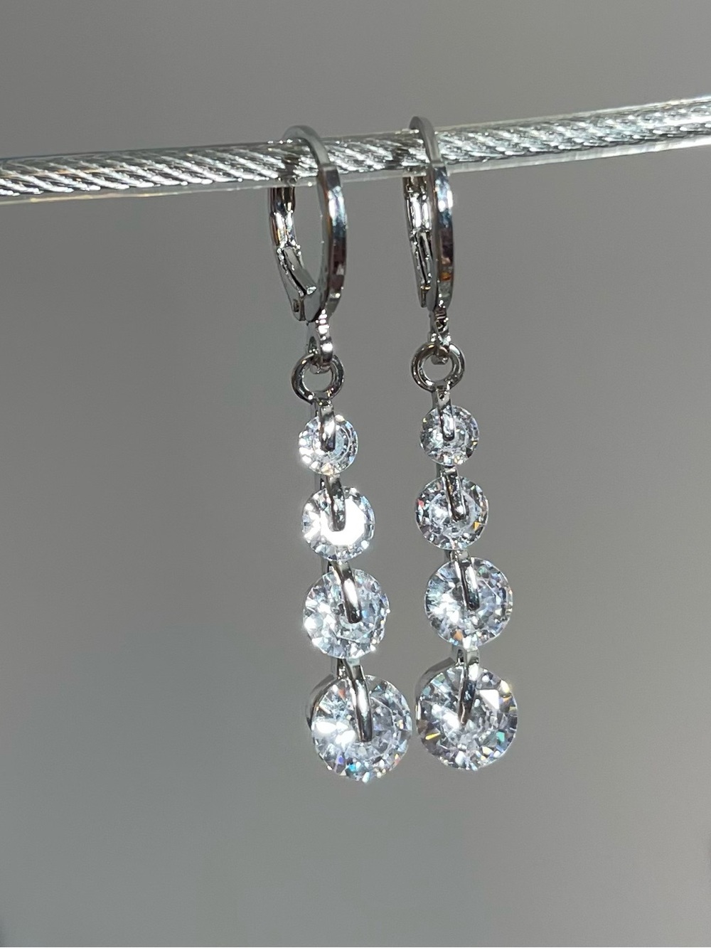 Sterling Silver Hoops Clear Crystal Drop Earrings - Dangle Style